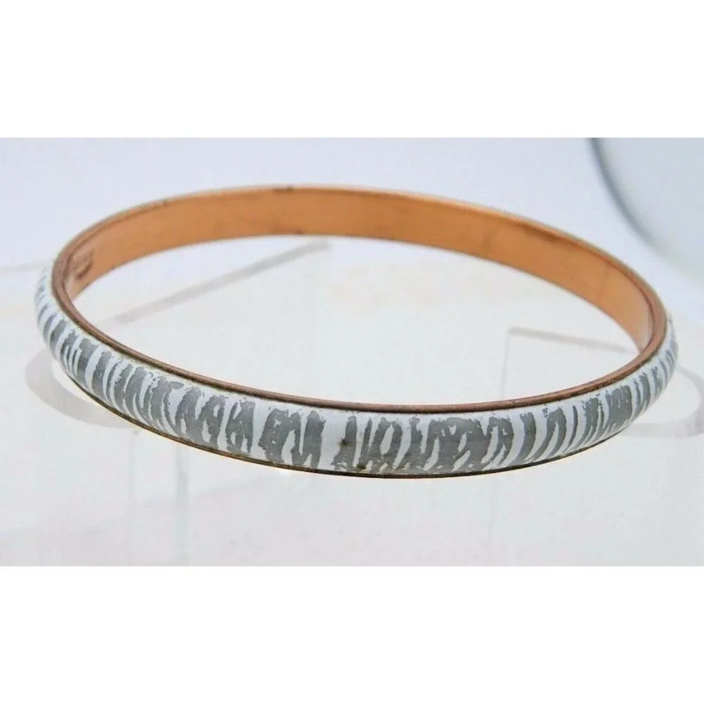 MATISSE RENOIR White Grey Gray Stripe Enamel Copper Bangle Bracelet